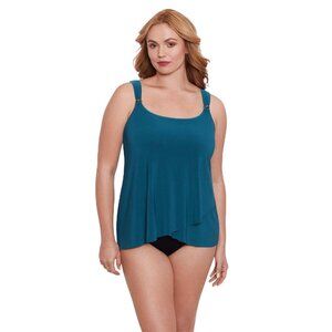 NWT Miraclesuit Plus Size Razzle Dazzle Tankini Swim Top Nova Blue Green 22W